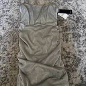 NWT Forever 21 Glitter Ruched Strapless Midi Tube Dress Silver Size Small